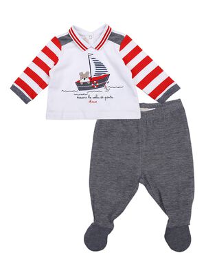 Boys White & Grey Printed Smock with  Legging